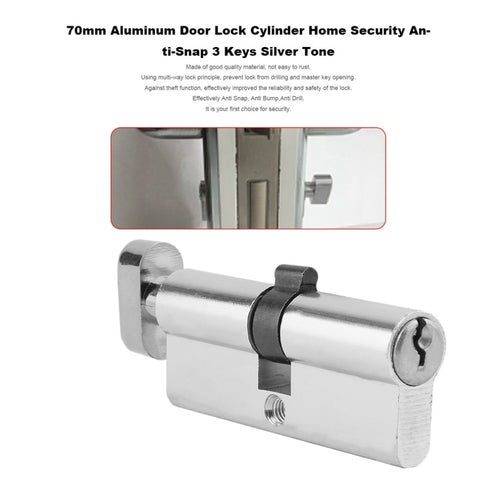 2017 de Alta Calidad 70mm Aluminio Puerta de Metal Cilindro Cerradura de Seguridad Anti-Snap Anti-Taladro Con 3 Teclas Conjunto de Herramientas de Tono de Plata